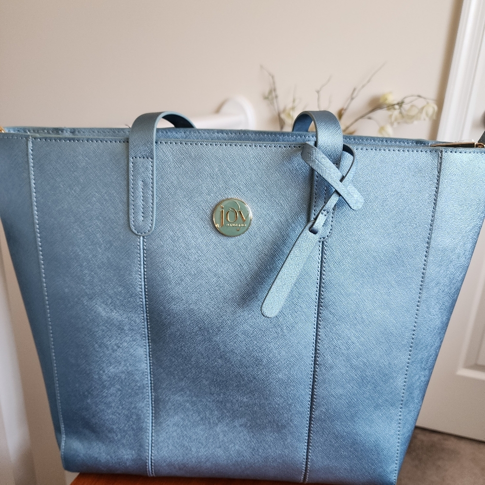 Joy Mangano Blue Leather Travel Tote, New Without Tags